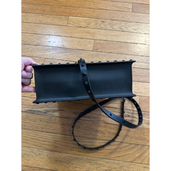 Black Studded Leather Top Handle Crossbody Bag – Rock-Chic Satchel - Picture 5 of 8